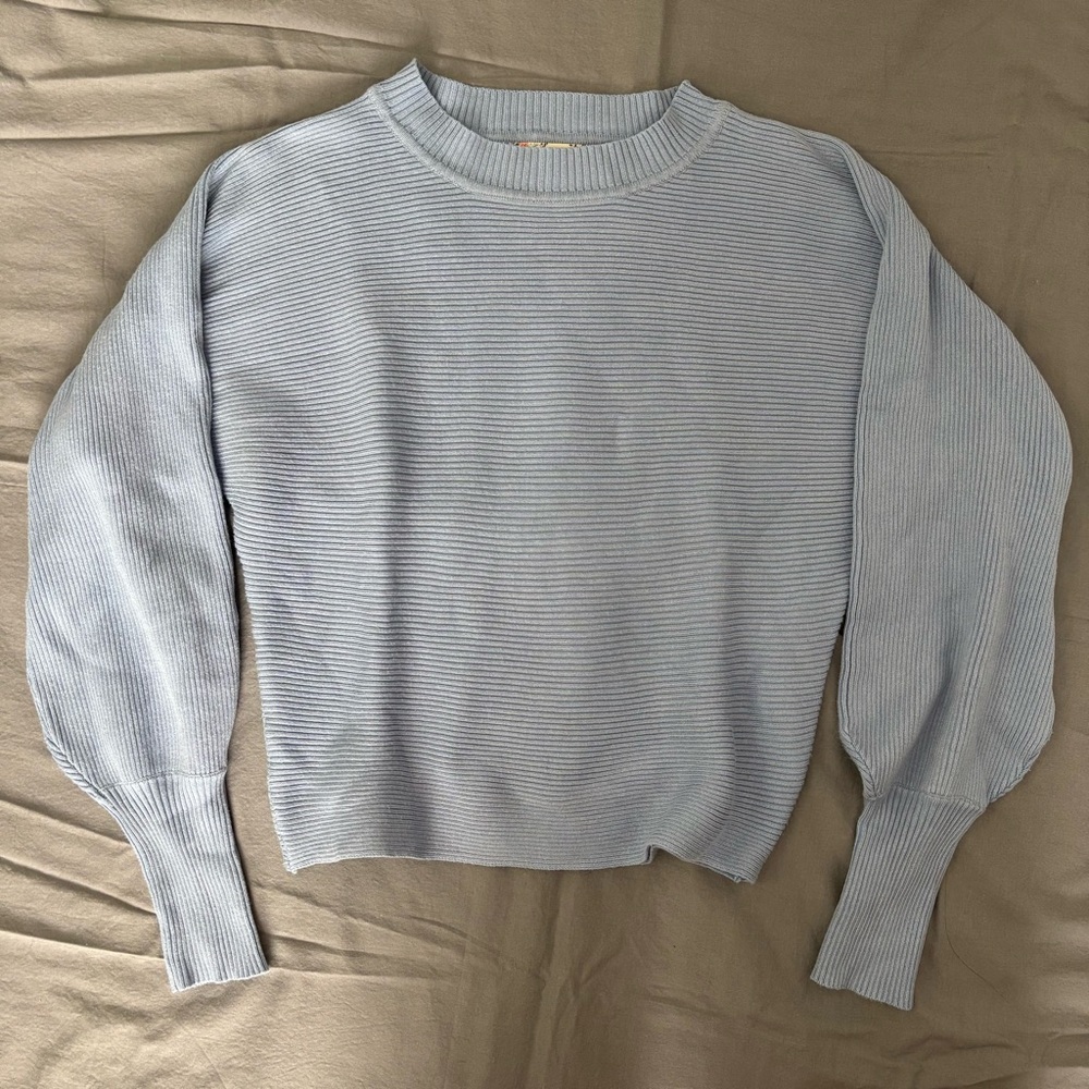 Light Blue Pink Rose Women's Sweater